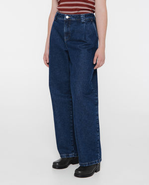 Jeans - Jean bleu fonc&eacute; &agrave; plis, baggy fit, unisexe