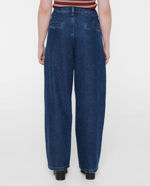 Jeans - Jean bleu fonc&eacute; &agrave; plis, baggy fit, unisexe