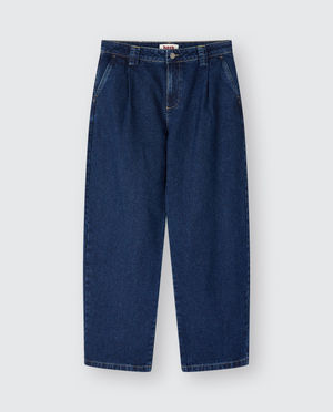 Donkerblauwe jeans met plooien, baggy fit, unisex - HNST