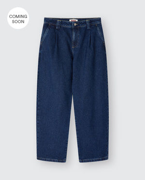 Donkerblauwe jeans met plooien, baggy fit, unisex