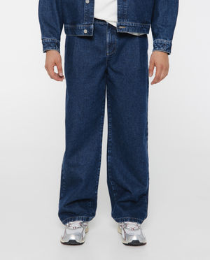 Jeans - Donkerblauwe jeans met plooien, baggy fit, unisex