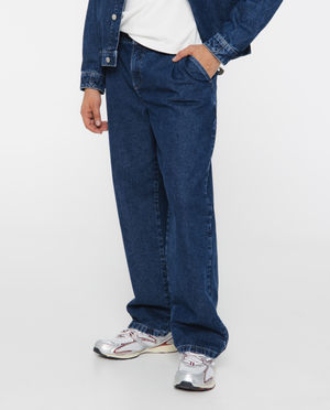 Jeans - Donkerblauwe jeans met plooien, baggy fit, unisex