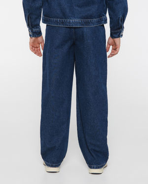 Jeans - Donkerblauwe jeans met plooien, baggy fit, unisex