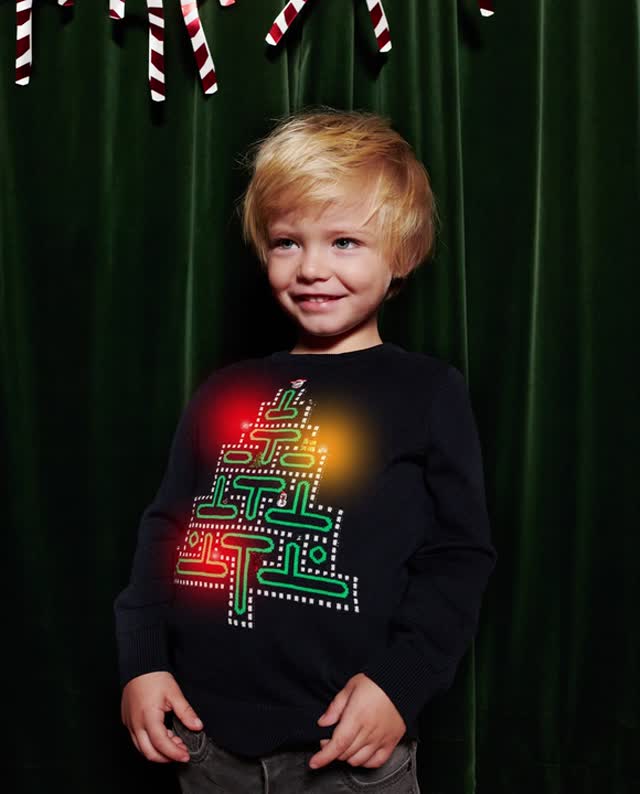 Pull de No&euml;l avec des petites lumi&egrave;res, 2-7 ans - Vid&eacute;o - bleu fonc&eacute; - thumbnail num&eacute;ro 2
